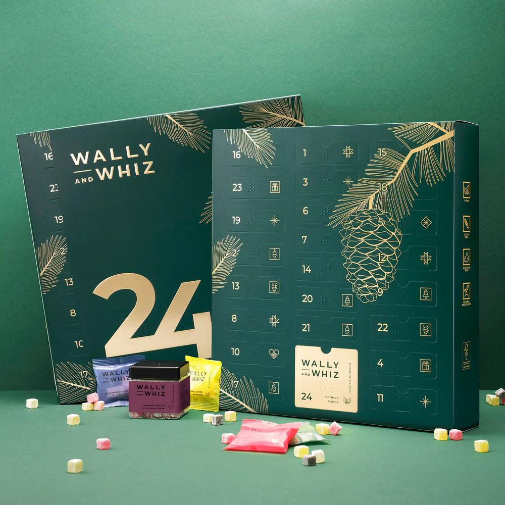 Wally and Whiz Green Christmas Calendar Sweetish Candy A Swedish