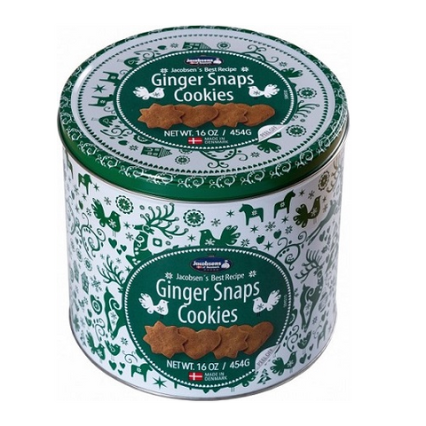 Jacobsens Danish Ginger Snaps Green Holiday Tin 454g
