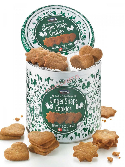 Jacobsens Danish Ginger Snaps Green Holiday Tin 454g