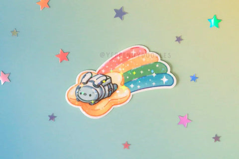 Shooting Star Bunny Holographic Sparkle Sticker