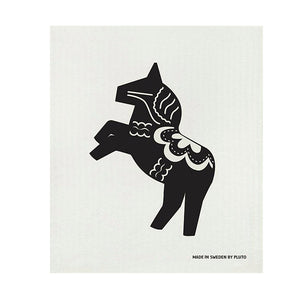 Swedish Wash Towel, Dala Horse in Black