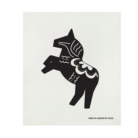 Swedish Wash Towel, Dala Horse in Black