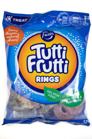 Tutti Frutti Rings 120g Bag, BEST BY: July 23, 2023
