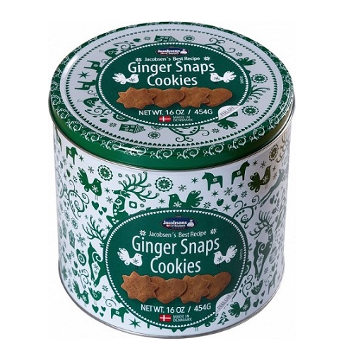 Jacobsens Danish Ginger Snaps Green Holiday Tin 454g