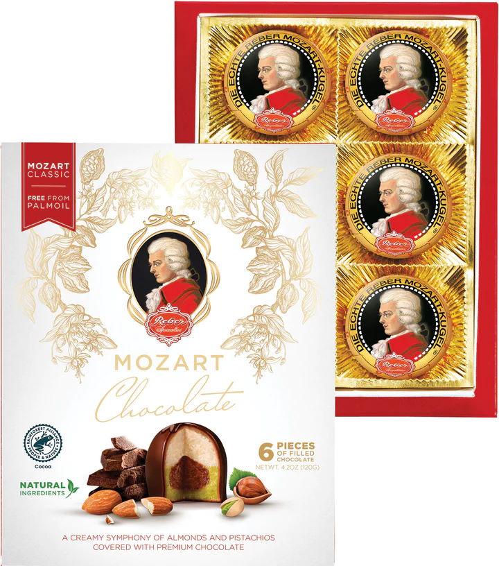Mozart Kugeln 6 Piece Box of Dark Chocolate Covered Nuts 120g
