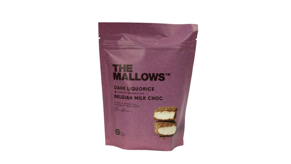 The Mallows: Milk Chocolate & Dark Licorice 150g, BEST BY: August 24, 2023