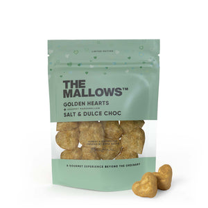 The Mallows: Golden Hearts with Dulce Chocolate and Sea Salt 90g, BEST BY: December 22, 2023
