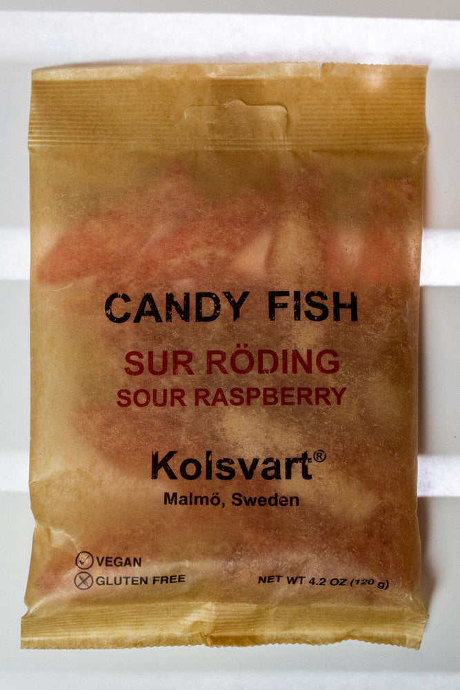 Kolsvart Candy Fish Sur (Sour) Röding Raspberry, BEST BY: November 1, 2023