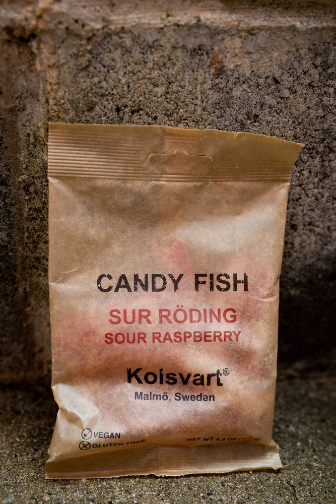 Kolsvart Candy Fish Sur (Sour) Röding Raspberry, BEST BY: November 1, 2023