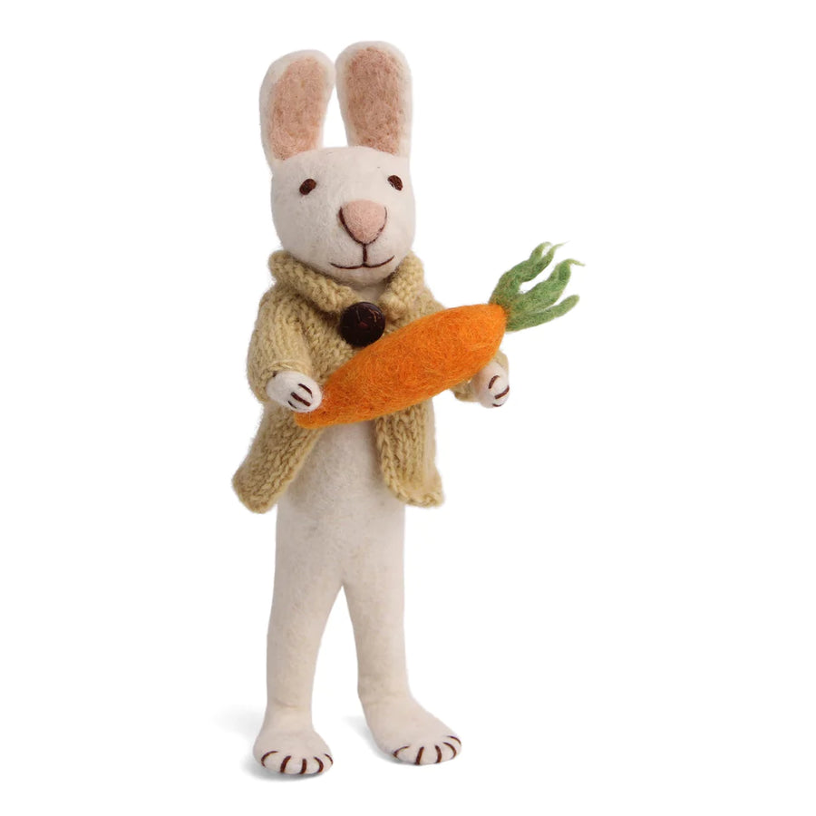 Danish Large White Bunny with Yellow Jacket and Carrot