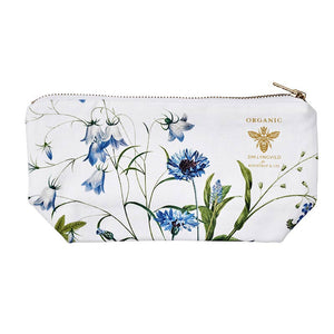Blue flower garden organic cosmetic bag with flat bottom