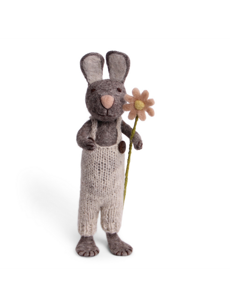 Danish Large Grey Bunny with Pants and Flower