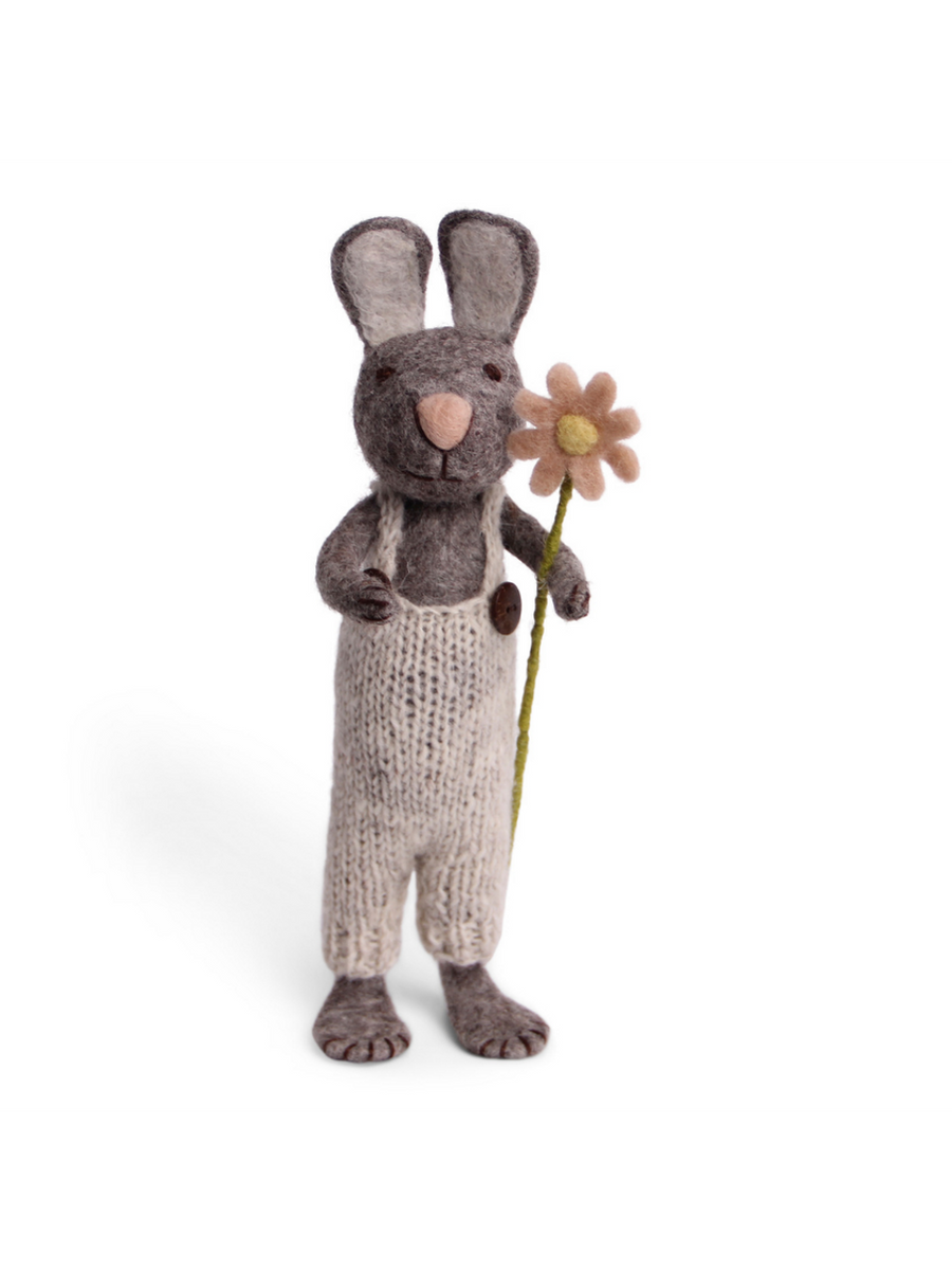 Danish Large Grey Bunny with Pants and Flower