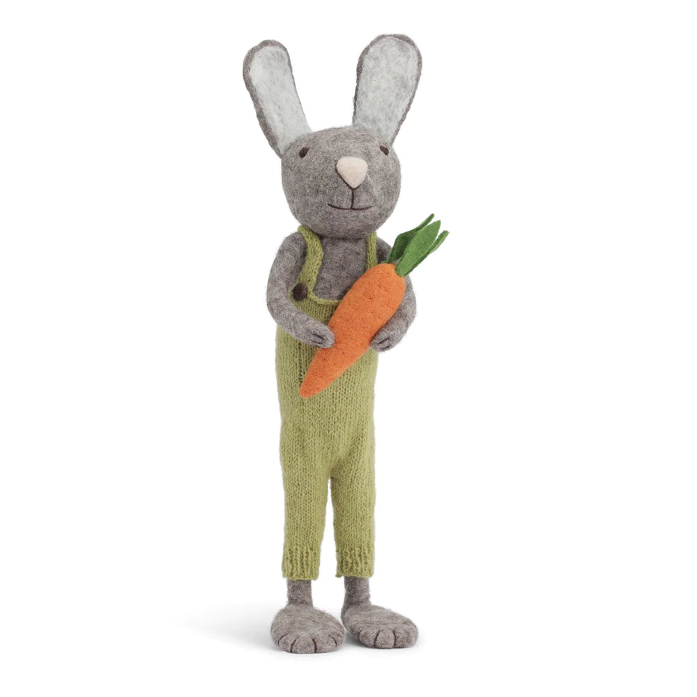Danish Felt X-Large Grey Bunny with Green Pants and Carrot