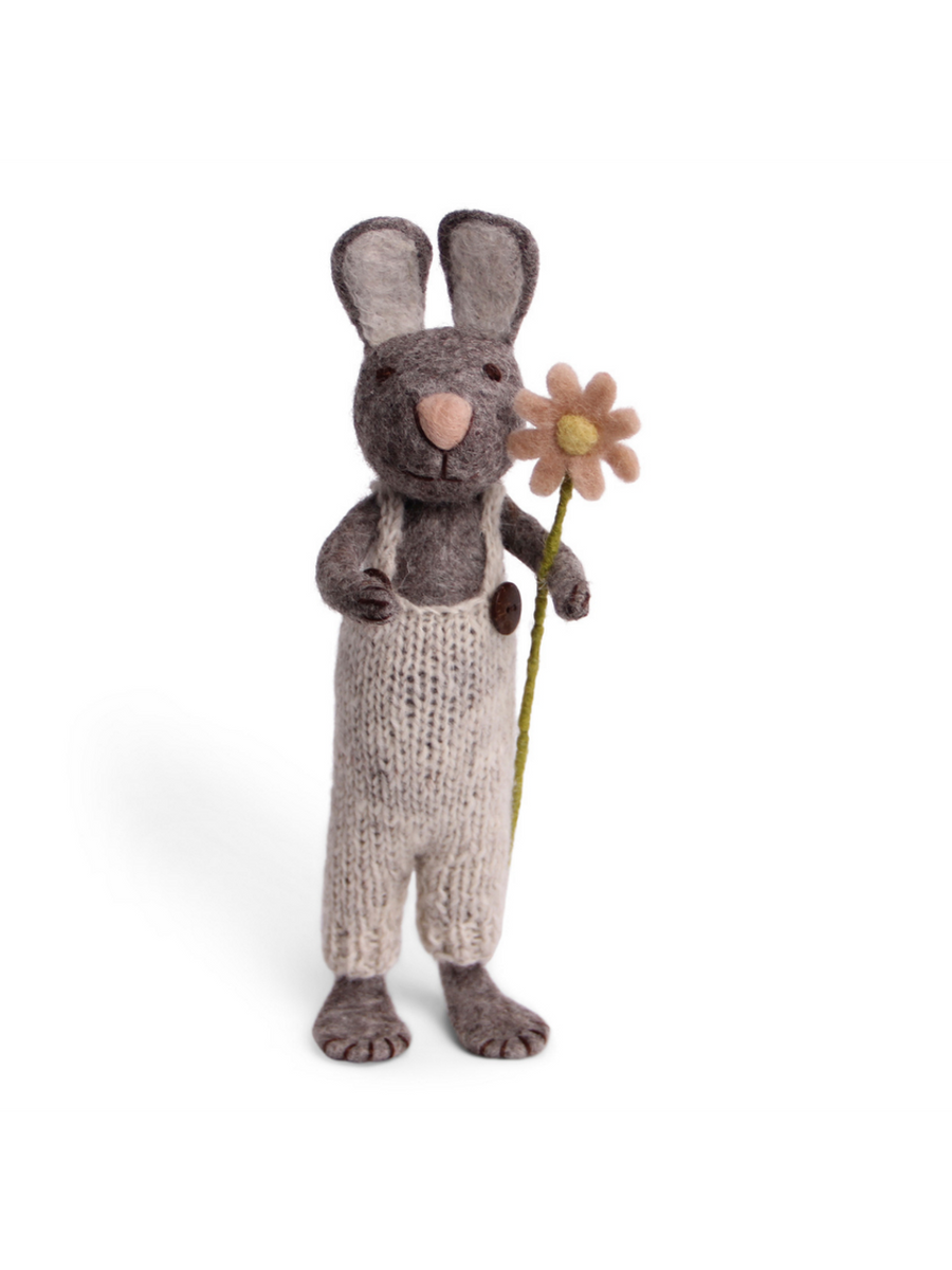Danish Felt X-Large Grey Bunny with Pants and Flower