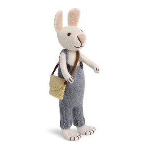 Danish Felt X-Large White Bunny with Blue Pants and Bag