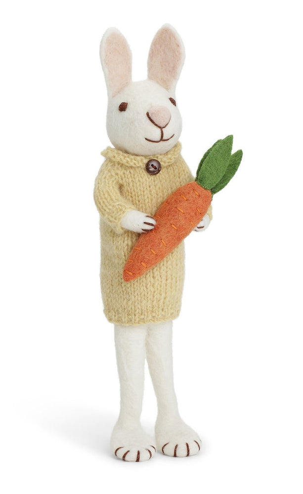 Danish Large White Bunny with Yellow Dress and Carrot