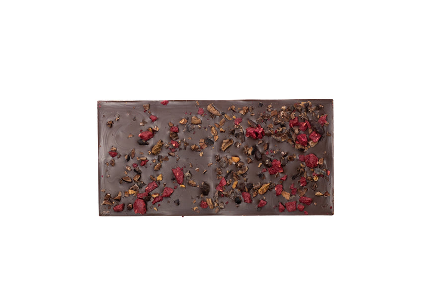 Omnom Chocolate Dark Nibs and Raspberry 60g