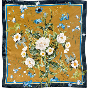 Silk Scarf - Gold flower Garden - 50x50cm