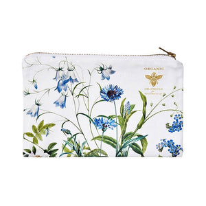 Blue flower Garden cosmetic bag/ pouch  of organic cotton