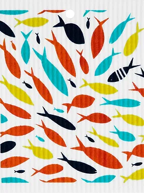 Swedish Wash Towel, School of Fish