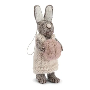 Danish Felt Grey Bunny with Light Grey Dress and Lavender Egg