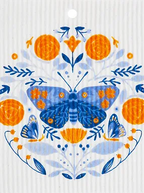 Swedish Wash Towel, Butterfly in Floral Pattern