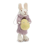 Danish Felt White Bunny with Purple Dress and Yellow Egg