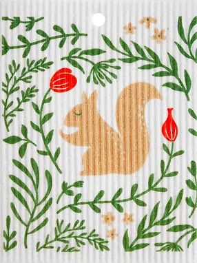 Swedish Wash Towel, Floral Squirrel