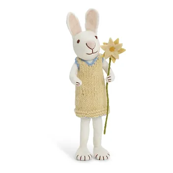 Danish Felt Large White Bunny with Yellow Dress and Flower