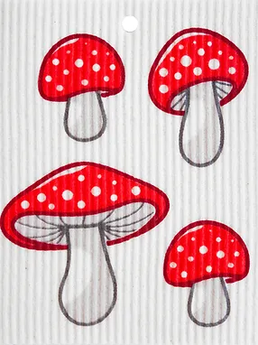Swedish Wash Towel, Red & White Mushrooms