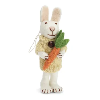 Danish Felt White Bunny with Yellow Dress and Carrot