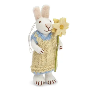 Danish Felt White Bunny with Yellow Dress and Flower