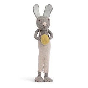 Danish Felt X-Large Grey Bunny with Light Grey Pants and Yellow Egg