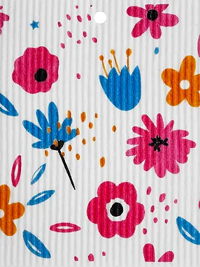 Swedish Wash Towel, Pink, Orange and Blue Flowers