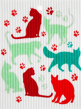 Swedish Wash Towel, Cats & Paw Prints